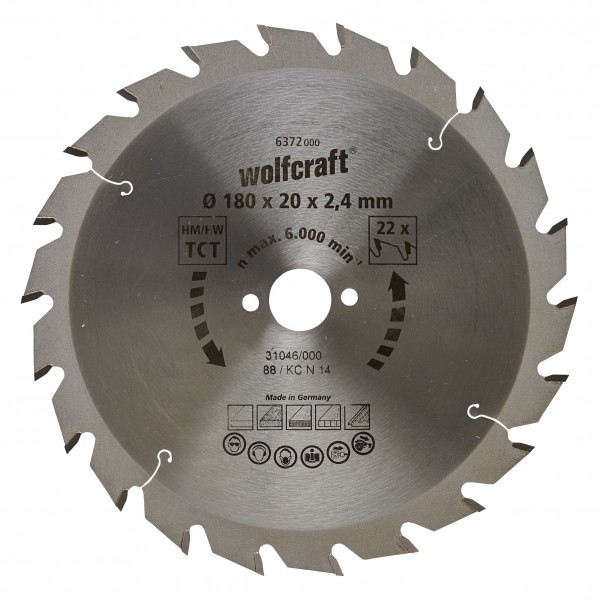 Wolfcraft Lame de scie circulaire CT, 180x20x2.4 mm, 22 dents