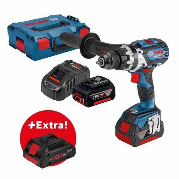 Bosch Trapano-avvitatore con percussione a batteria GSB 18V-85 C + 2 batterie da 5,0 Ah + batteria ProCORE18V 4.0Ah in valigetta L-BOXX - 0615990K7R