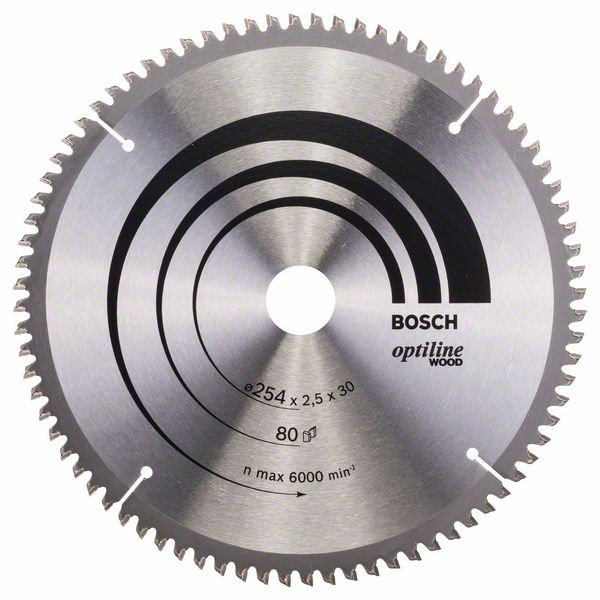 Bosch Professional Kreissägeblatt Optiline Wood für Kapp- und Gehrungss., 254 x 30 x 2,5, 80, WZ/N