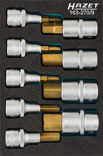 Hazet Schroevendraaier-dopsleutelbitset - Vierkant hol 12,5 mm (1/2 inch) - Binnenzeskant-profiel - Aantal gereedschappen: 9 - 163-270/9