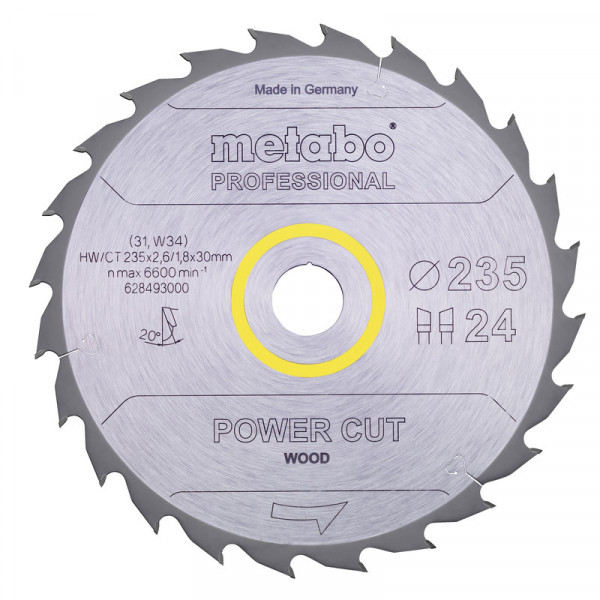 Metabo Sägeblatt "Power cut wood - Professional", 235x2,6/1,8x30, Z24 WZ 20° - 628493000