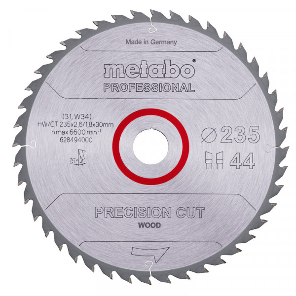 Metabo Sägeblatt "Precision cut wood - Professional", 235x2,6/1,8x30, Z44 WZ 15° - 628494000