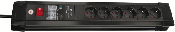 Brennenstuhl Prolongateur multiprise Premium Line, 6 prises, H05VV-F 3G1,5 avec Filtre antiparasites/Protection contre la foudre Noir