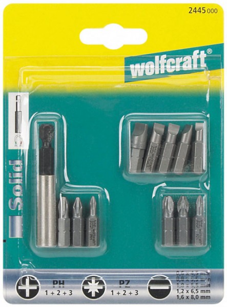 Wolfcraft 1 set de puntas: 2 ranura, 2 Phillips PH 1, 2 Pozidriv PZ 1 y 1 portapunta - 2446000
