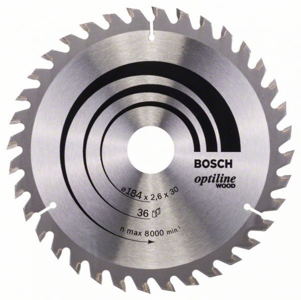 Bosch Professional Kreissägeblatt Optiline Wood für Handkreissägen, 184 x 30 x 2,6 mm, 36
