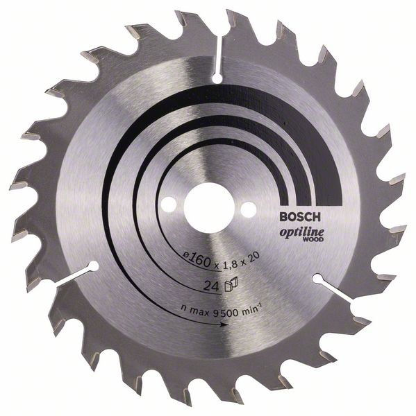 Bosch Professional Kreissägeblatt Optiline Wood für Handkreissägen, 160 x 20/16 x 1,8 mm, 24