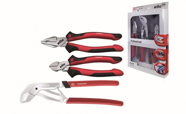 Wiha Jeu de pinces Professional Pince universelle grande capacité, pince multiprise, pince coupante diagonale grande capacité, 3 pcs (26854)