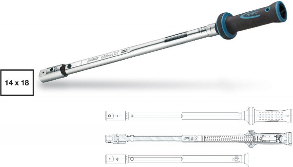 Hazet Momentsleutel - Tolerantie: 2% - Insteekvierkant 14 x 18 mm - Totale lengte: 718 mm - Nm min-max: 100 - 400 - 6294-1CTCAL
