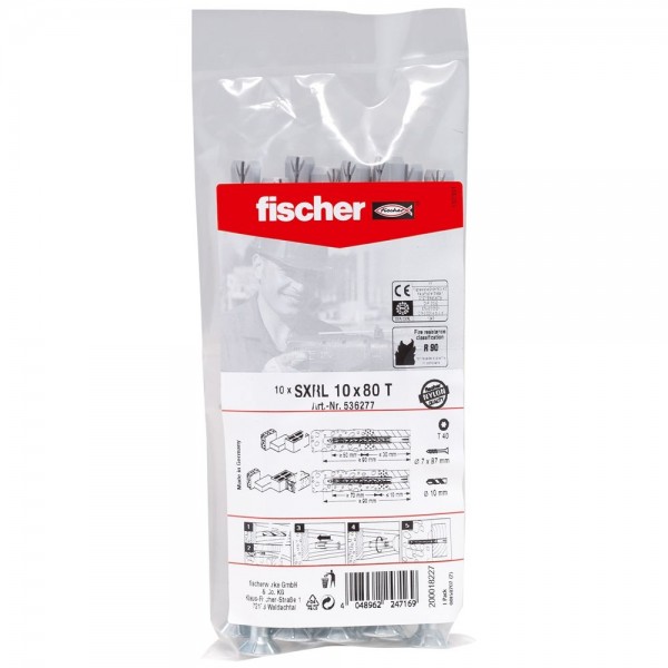 Fischer Langschaftdübel SXRL 10x80 T B NV mit Senkkopfschraube (10 Stk.) - 536277