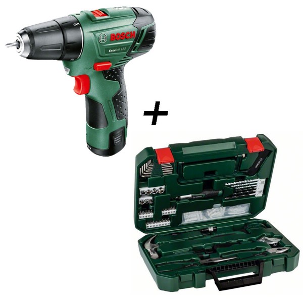 Bosch Heimwerker Accuschroefboormachine met twee standen Lithium-Ion EasyDrill 12-2 + 111-delige Promoline alles-in-één set - 06159975VG