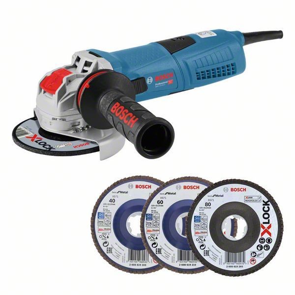 Bosch Professional Winkelschleifer GWX 13-125 S, 3 X-LOCK-Fächerschleifscheiben in Handwerkerkoffer - 0615990L0U