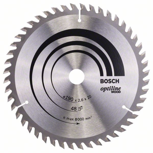 Bosch Professional Kreissägeblatt Optiline Wood für Handkreissägen, 190 x 20/16 x 2,6 mm, 48