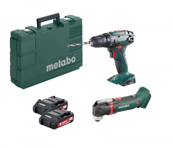 Metabo BS 18 Akku Bohrschrauber und MT 18 LTX Akku Multitool inkl. 2 Li-Power Akkupacks 18 V/2,0 Ah