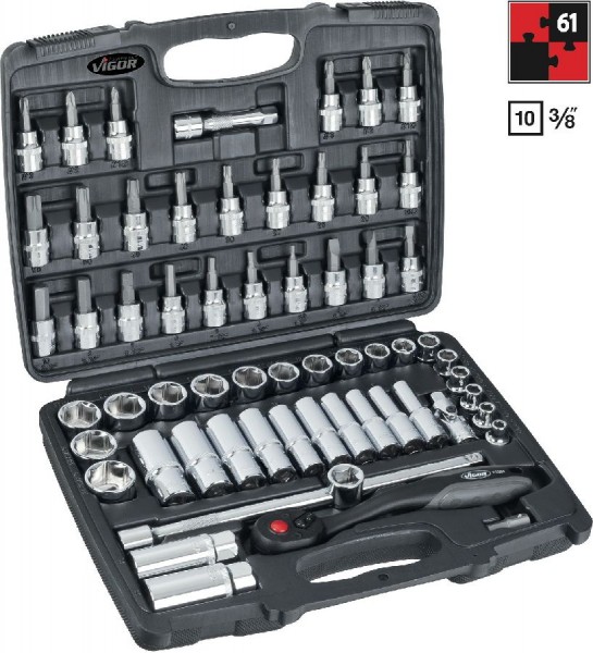 Vigor Binnenvierkant aandrijving 10 = 3/8 inch Dopsleutelset - V2305