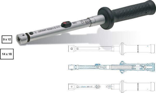 Hazet Momentsleutel - Tolerantie: 2% - Insteekvierkant 14 x 18 mm - Totale lengte: 620 mm - Nm min-max: 60 - 320 - 6293-1CTCAL