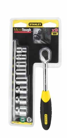 Stanley Steckschlüssel Umschaltknarre MicroTough mit 6-Kant Steckschlüsseln 1/4'', 10-teilig