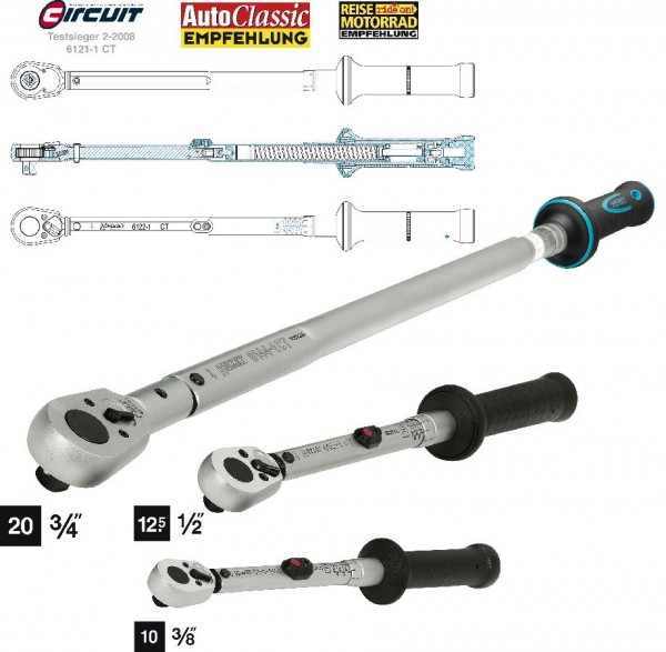 Hazet Momentsleutel - Tolerantie: 2% - Vierkant massief 10 mm (3/8 inch) - Totale lengte: 335 mm - Nm min-max: 5 - 60 - 6110-1CTCAL