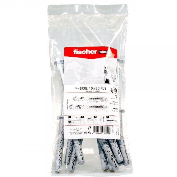 Fischer Langschaftdübel SXRL 10x80 FUS B NV mit Sechskantschraube (10 Stk.) - 536272