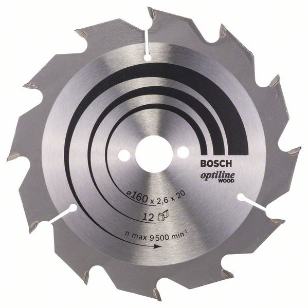 Bosch Professional Kreissägeblatt Optiline Wood für Handkreissägen, 160 x 20/16 x 2,6 mm, 12