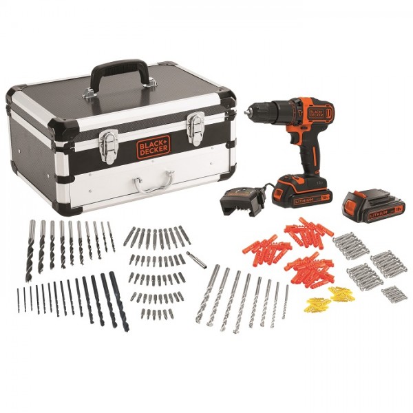 Black & Decker 18V 2-G Akku-Schlagbohrschrauber mit 200-tlg. Zubehör - BDCHD18AS2F