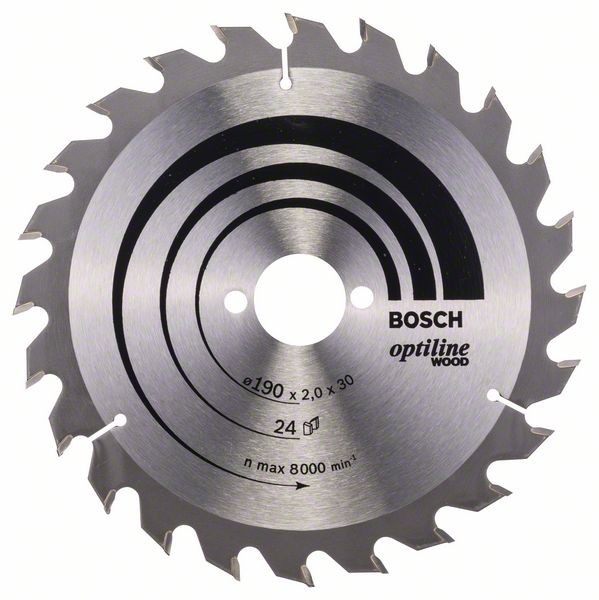 Bosch Professional Kreissägeblatt Optiline Wood für Handkreissägen, 190 x 30 x 2,0 mm, 24