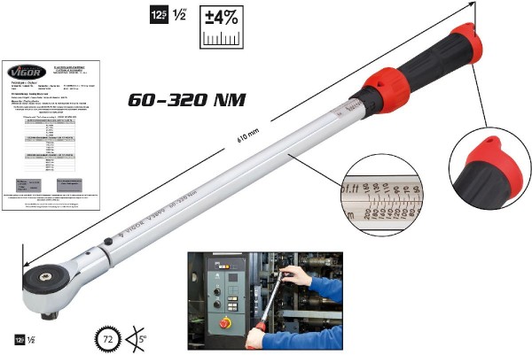 Vigor Draaimomentsleutel 610 mm, 60 Nm - V3899