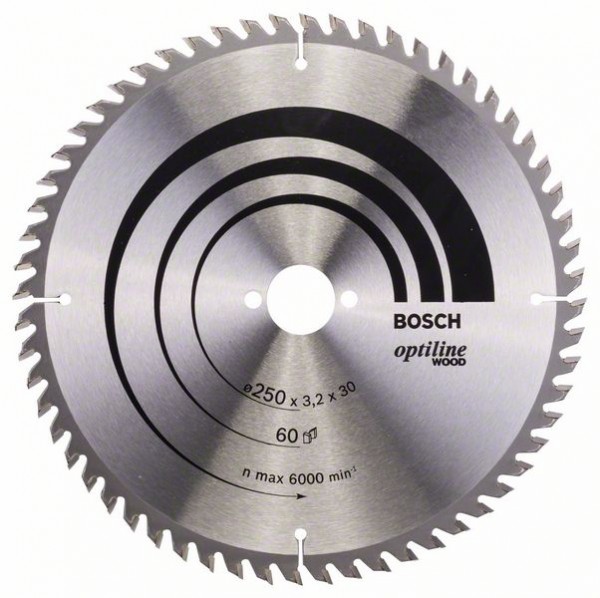 Bosch Professional Kreissägeblatt Optiline Wood für Handkreissägen, 250 x 30 x 3,2 mm, 60